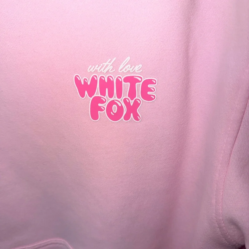 SOLD 233. White Fox With Love Always Oversized Hoodie Baby Pink - Picture 3 of 7